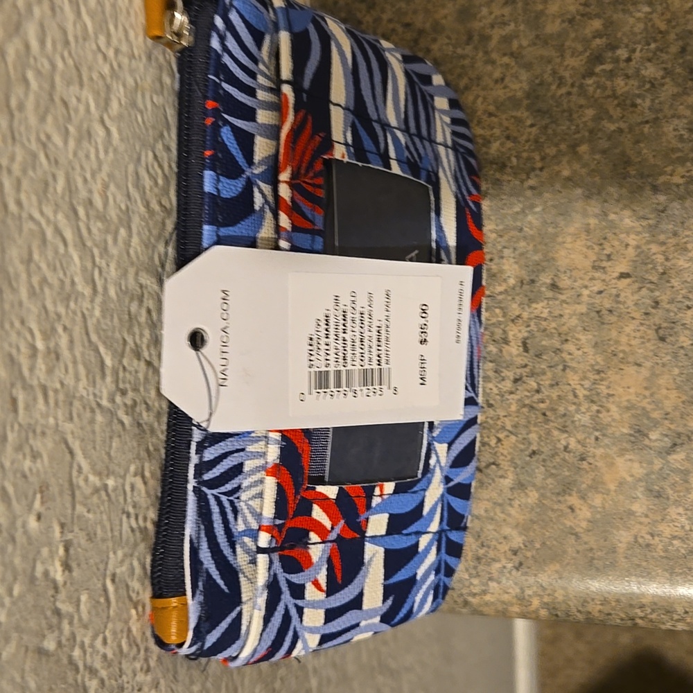 Nautica Blue and Red Leaf Print Pouch Brand New - Picture 3 of 3